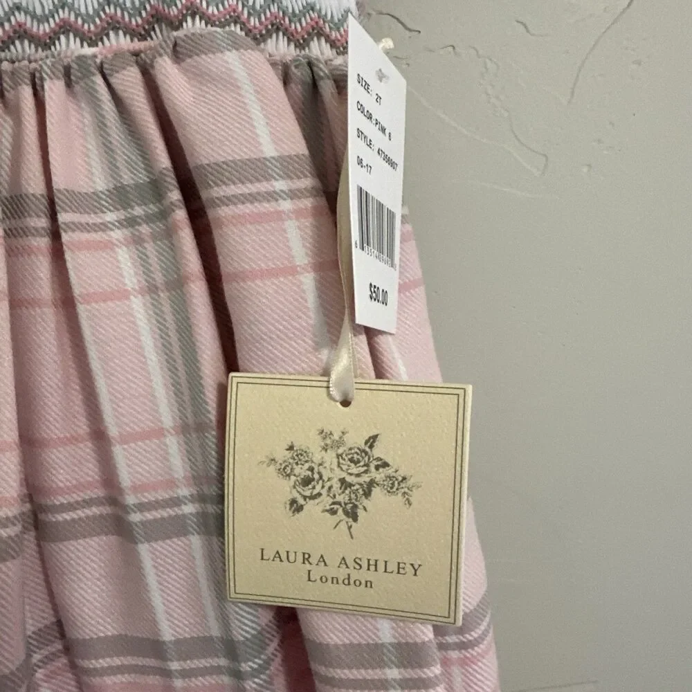 Laura Ashley Pink and Gray Plaid Smocked Dress